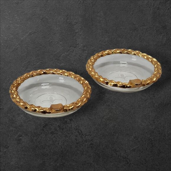 2 Vintage Princess House Gold Rope Mini Ashtrays Pair with Fleur-de-Lis Design - Picture 3 of 5